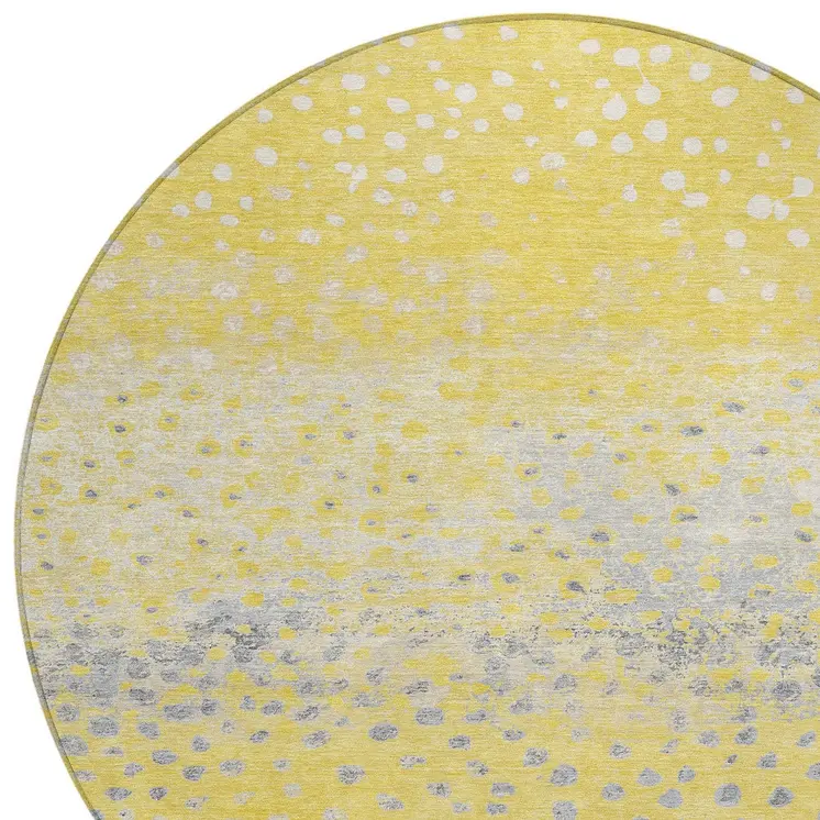 8' Yellow And Gold Round Abstract Washable Indoor Outdoor Area Rug