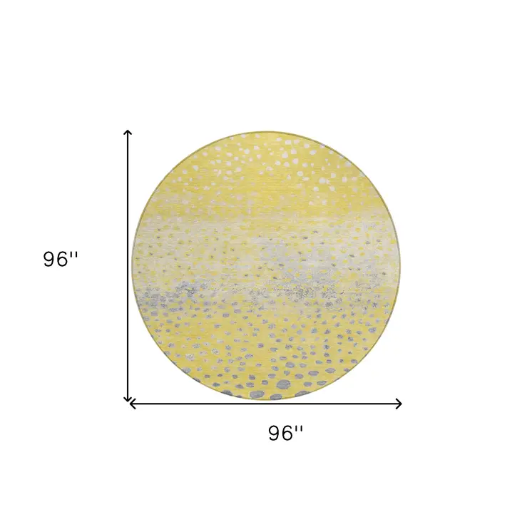 8' Yellow And Gold Round Abstract Washable Indoor Outdoor Area Rug