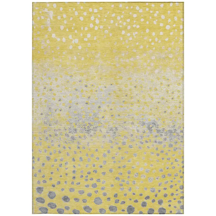9' X 12' Yellow And Gold Abstract Washable Indoor Outdoor Area Rug