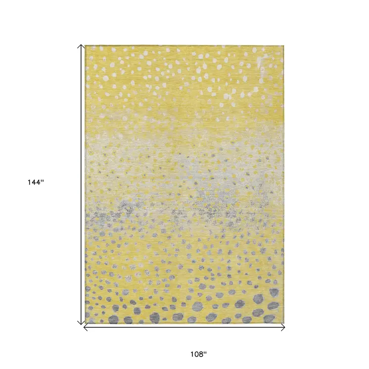 9' X 12' Yellow And Gold Abstract Washable Indoor Outdoor Area Rug