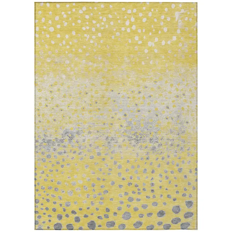 9' X 12' Yellow And Gold Abstract Washable Indoor Outdoor Area Rug