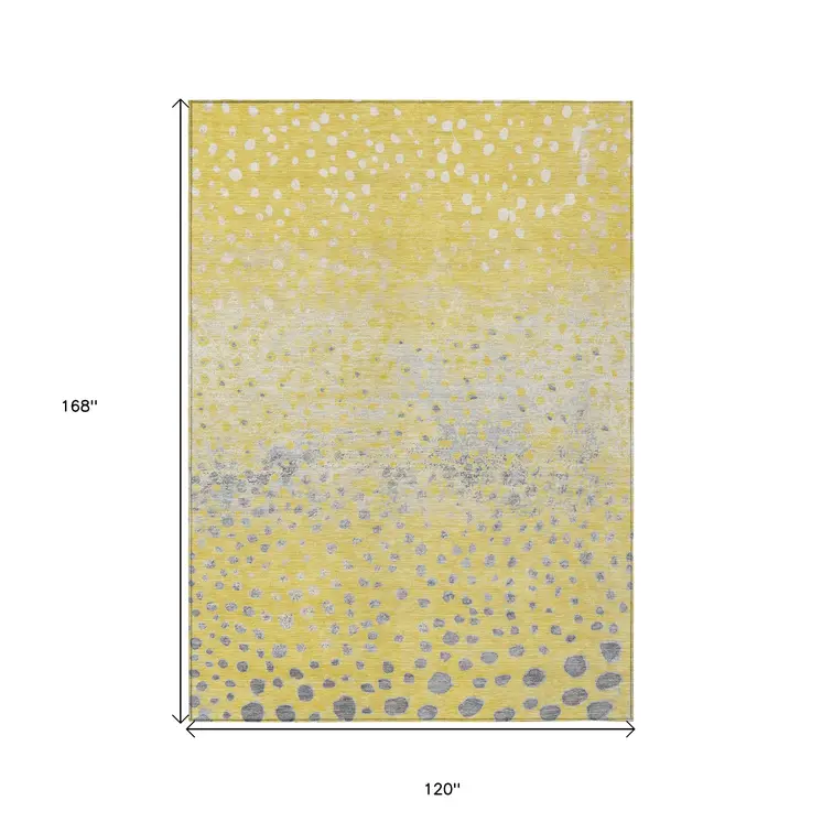 10' X 14' Yellow And Gold Abstract Washable Indoor Outdoor Area Rug