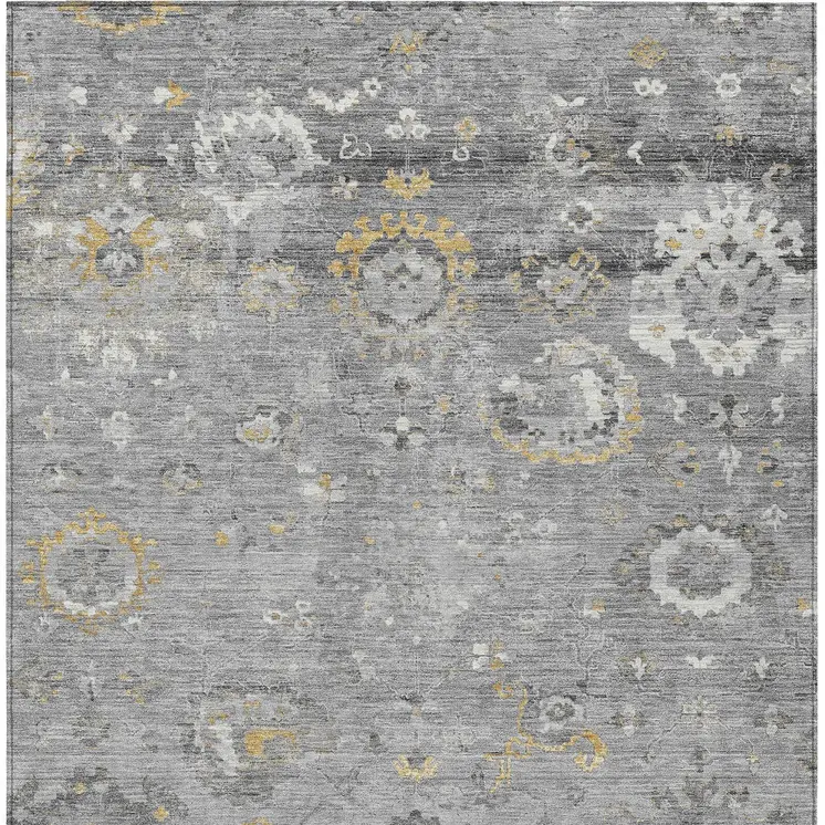 3' X 5' Gray And Silver Floral Washable Indoor Outdoor Area Rug