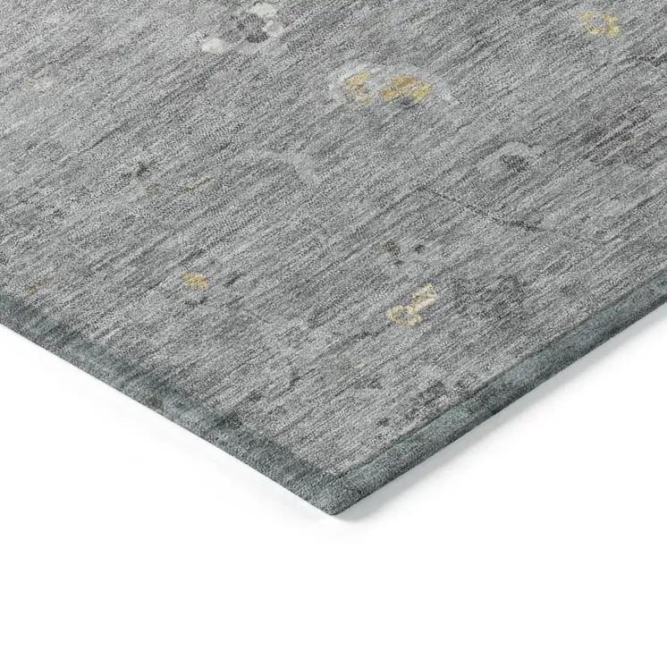 3' X 5' Gray And Silver Floral Washable Indoor Outdoor Area Rug