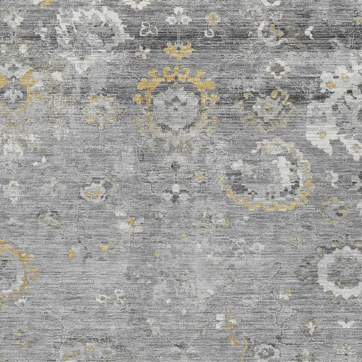 3' X 5' Gray And Silver Floral Washable Indoor Outdoor Area Rug