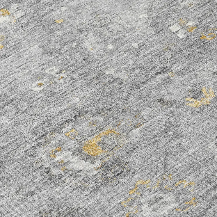 3' X 5' Gray And Silver Floral Washable Indoor Outdoor Area Rug