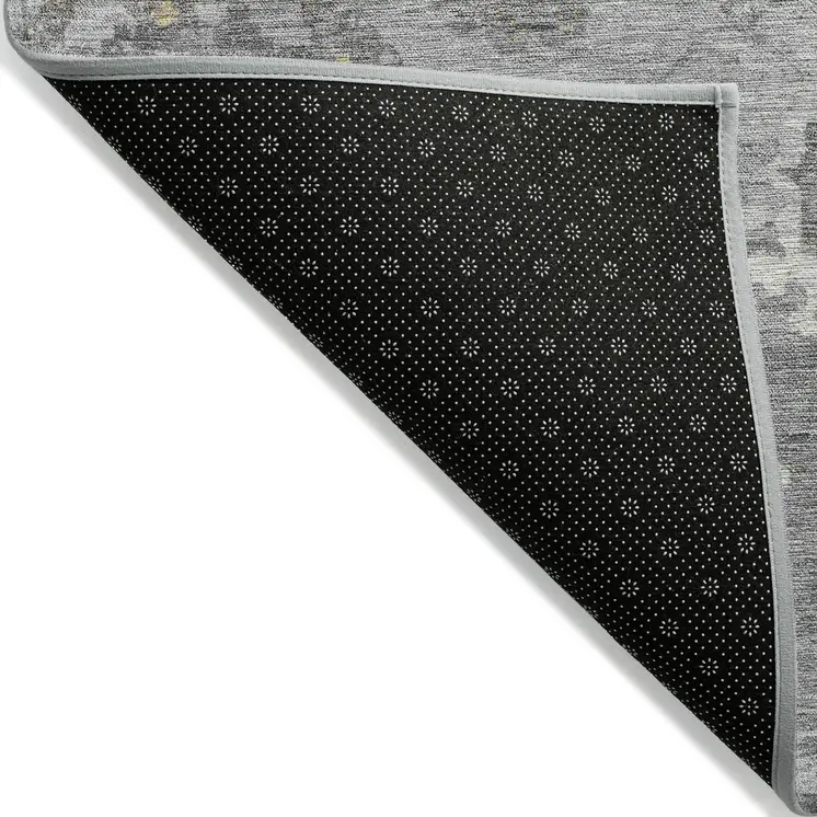 8' X 10' Gray And Silver Floral Washable Indoor Outdoor Area Rug