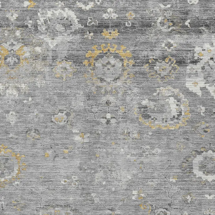 8' X 10' Gray And Silver Floral Washable Indoor Outdoor Area Rug