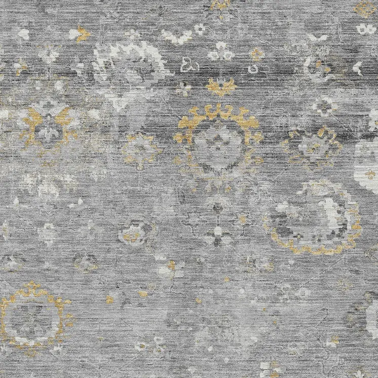 10' X 14' Gray And Silver Floral Washable Indoor Outdoor Area Rug