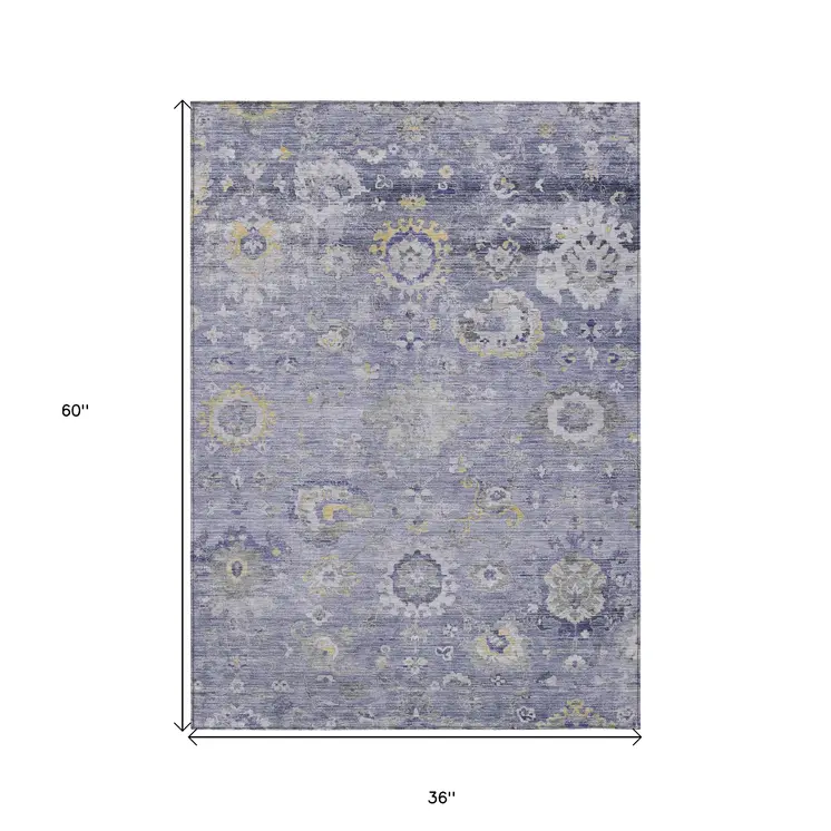 3' X 5' Lavender And Purple Floral Washable Indoor Outdoor Area Rug