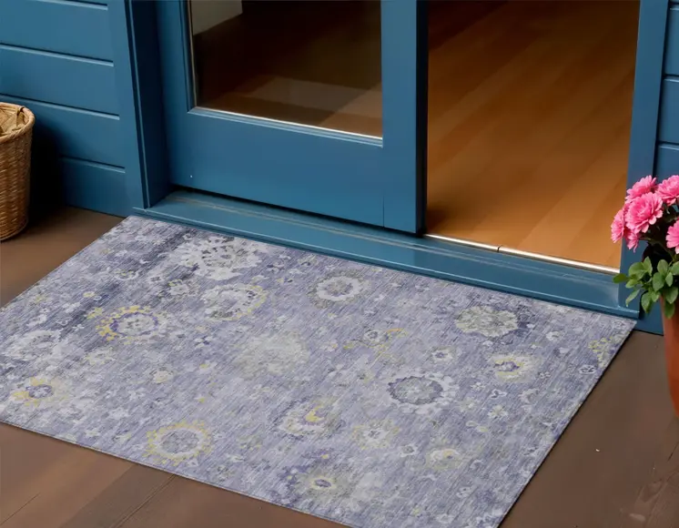 3' X 5' Lavender And Purple Floral Washable Indoor Outdoor Area Rug