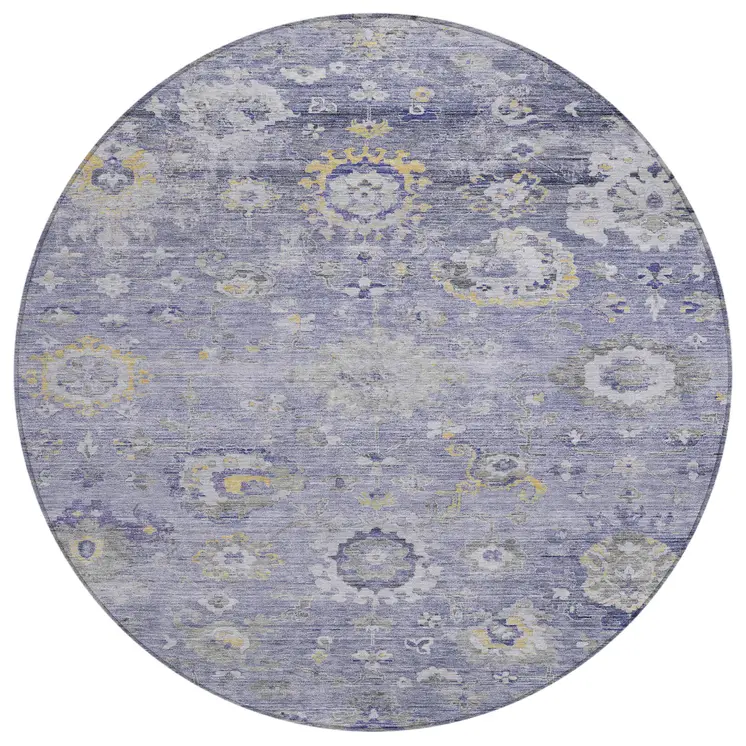 8' Lavender And Purple Round Floral Washable Indoor Outdoor Area Rug
