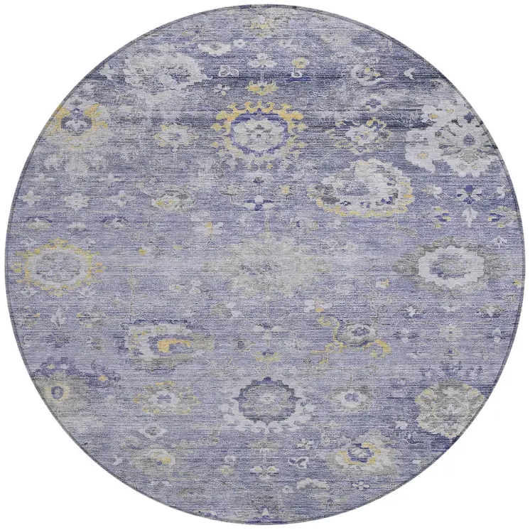 8' Lavender And Purple Round Floral Washable Indoor Outdoor Area Rug