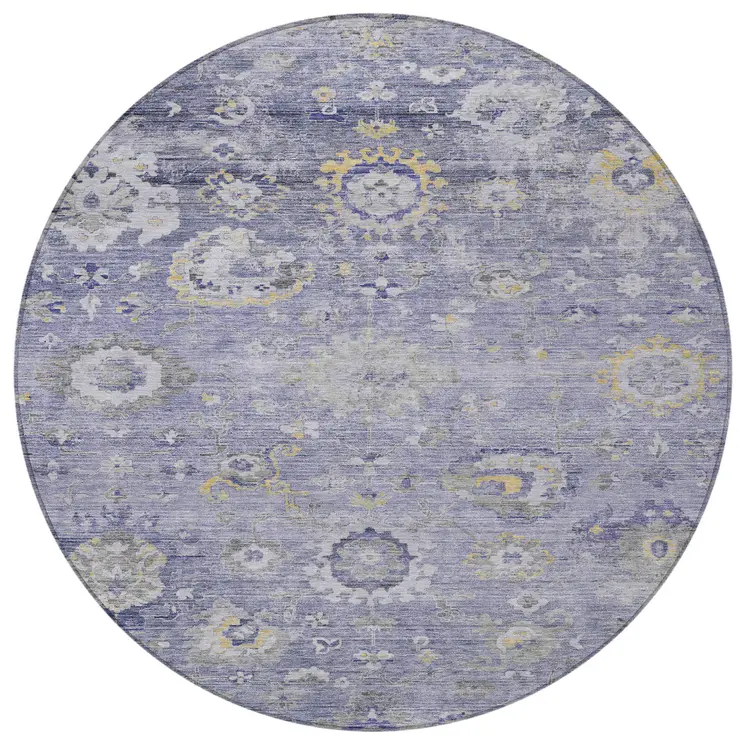 8' Lavender And Purple Round Floral Washable Indoor Outdoor Area Rug