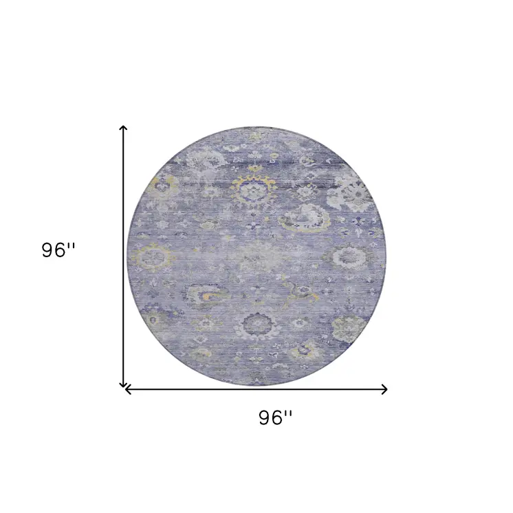 8' Lavender And Purple Round Floral Washable Indoor Outdoor Area Rug