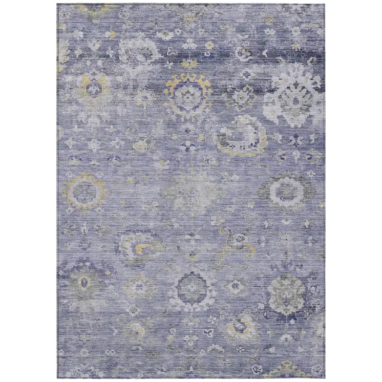 10' X 14' Lavender And Purple Floral Washable Indoor Outdoor Area Rug