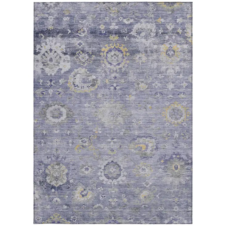 10' X 14' Lavender And Purple Floral Washable Indoor Outdoor Area Rug