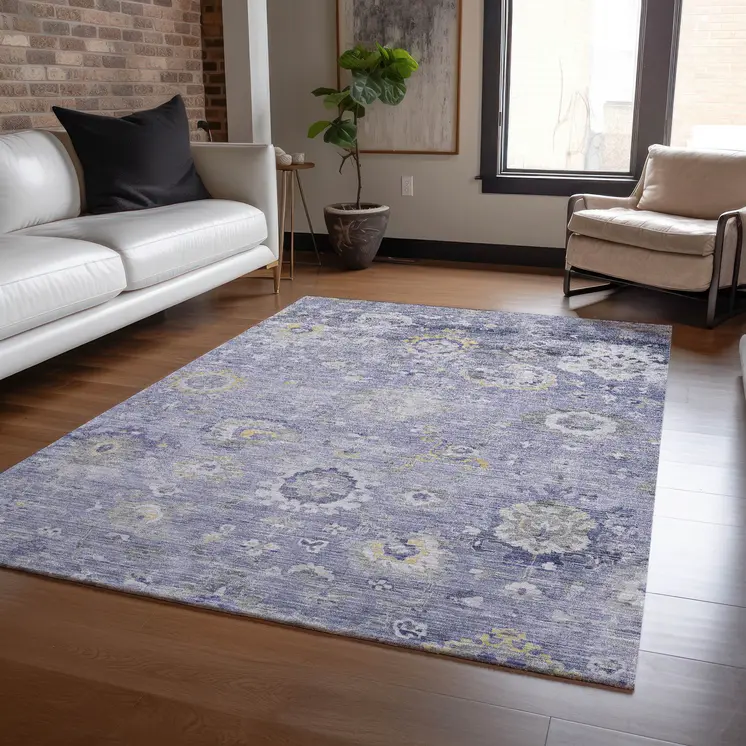 10' X 14' Lavender And Purple Floral Washable Indoor Outdoor Area Rug