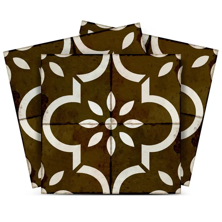 5" x 5" Brown Vinyl Arabesque Peel And Stick Removable Tiles