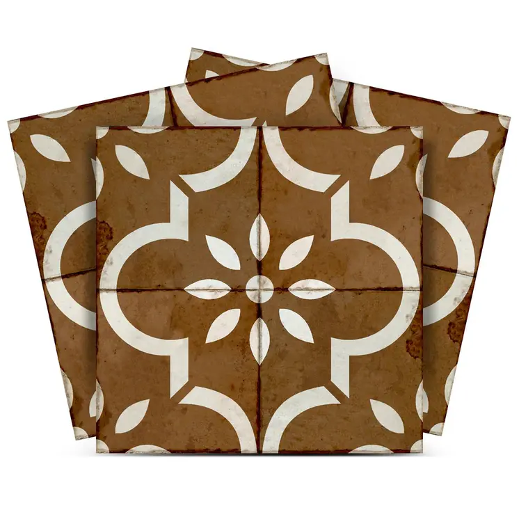 8" x 8" Brown Vinyl Arabesque Peel And Stick Removable Tiles