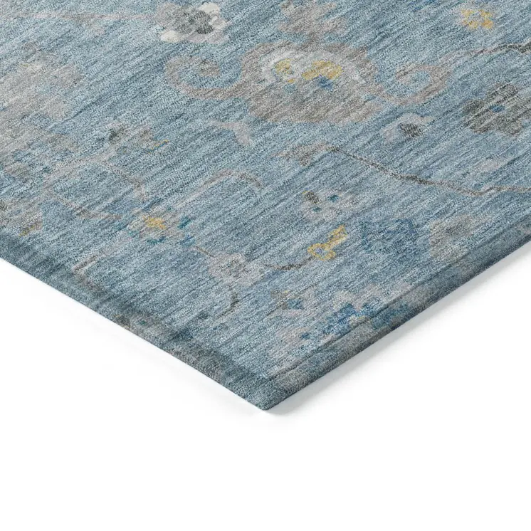 10' X 14' Teal Blue And Aqua Floral Washable Indoor Outdoor Area Rug