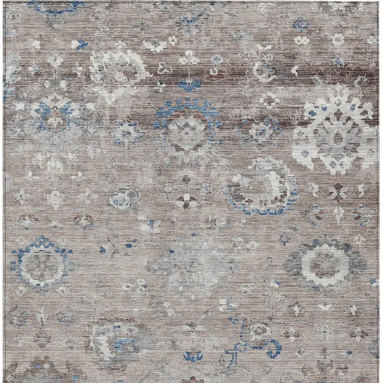 3' X 5' Taupe And Brown Floral Washable Indoor Outdoor Area Rug