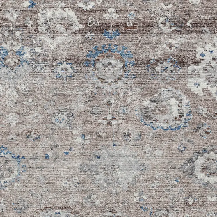 5' X 8' Taupe And Brown Floral Washable Indoor Outdoor Area Rug