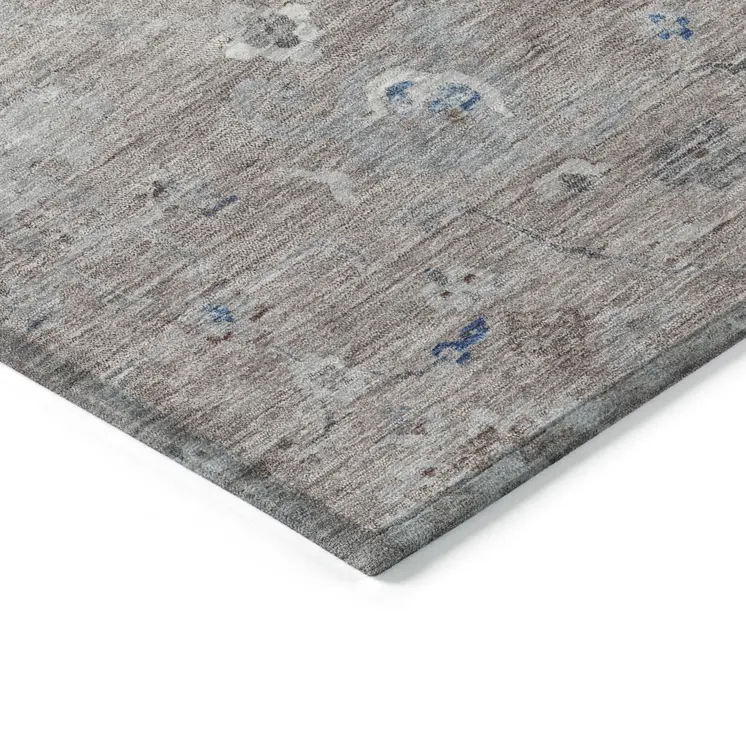8' Taupe And Brown Round Floral Washable Indoor Outdoor Area Rug