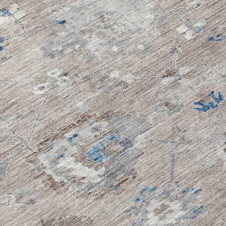 8' Taupe And Brown Round Floral Washable Indoor Outdoor Area Rug
