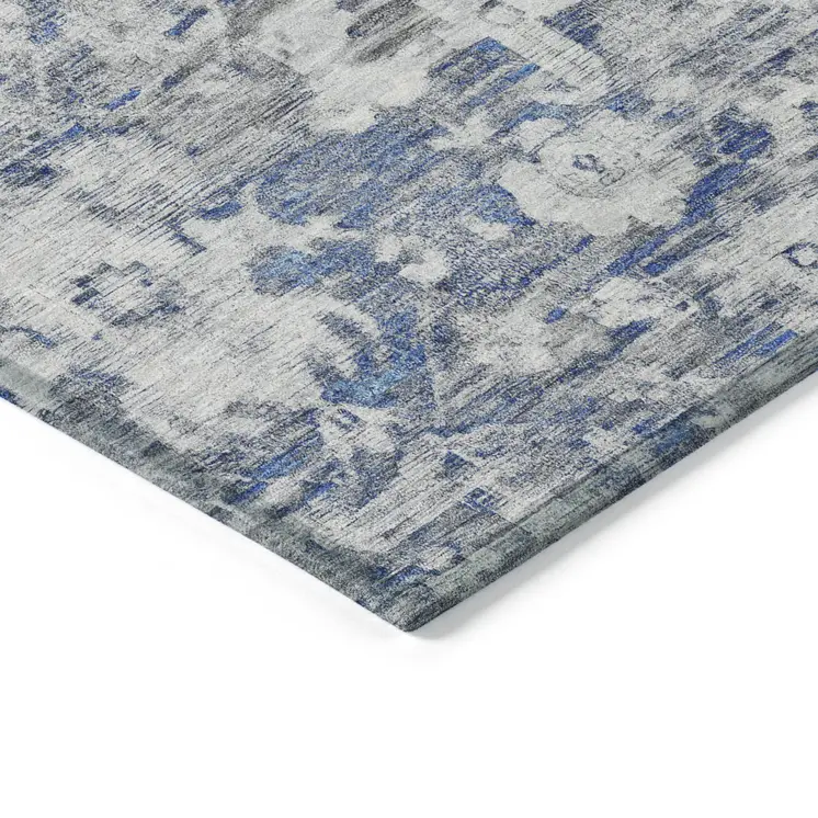3' X 5' Blue And Denim Blue Floral Washable Indoor Outdoor Area Rug