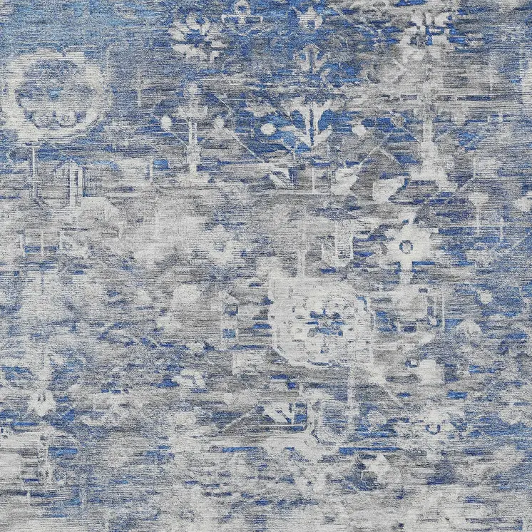 3' X 5' Blue And Denim Blue Floral Washable Indoor Outdoor Area Rug