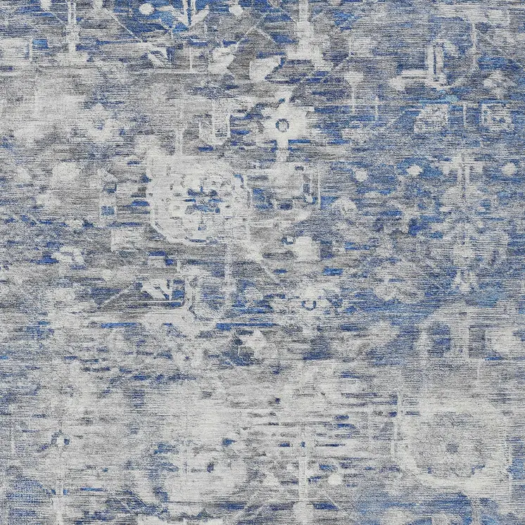 8' X 10' Blue And Denim Blue Floral Washable Indoor Outdoor Area Rug