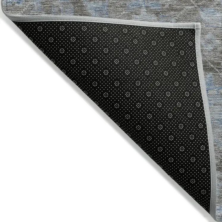 3' X 5' Gray And Silver Floral Washable Indoor Outdoor Area Rug