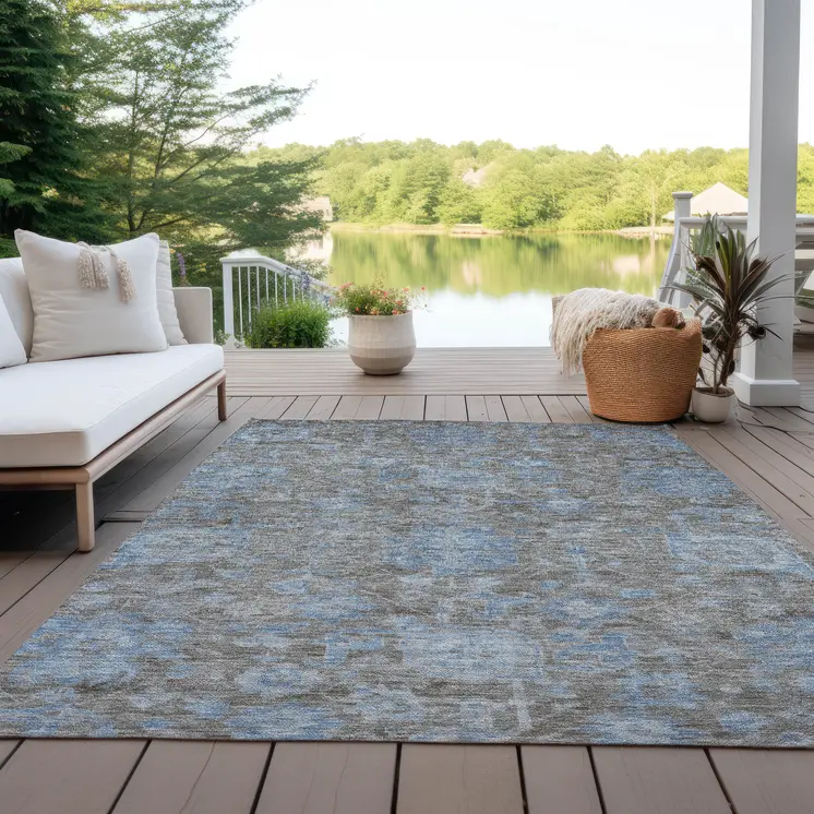 5' X 8' Gray And Silver Floral Washable Indoor Outdoor Area Rug
