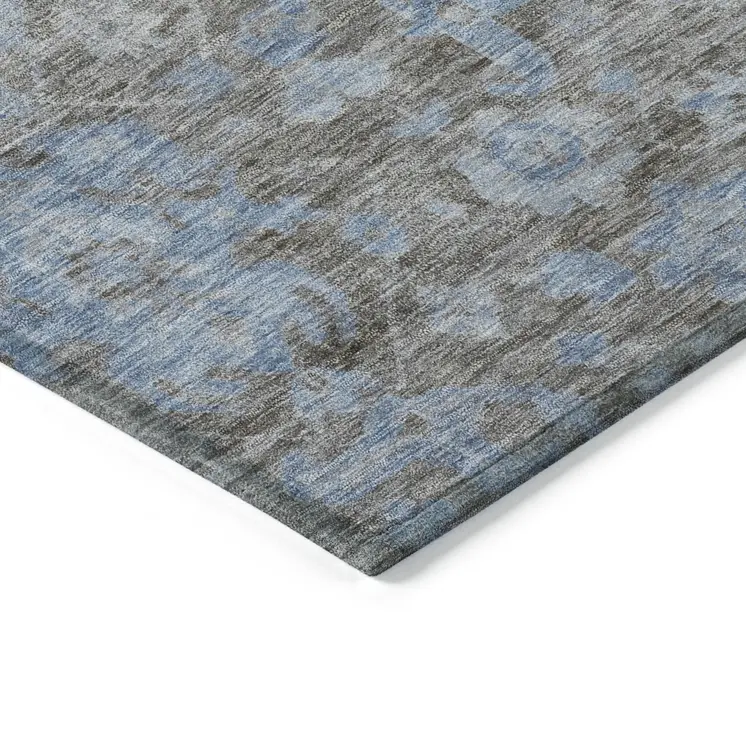 5' X 8' Gray And Silver Floral Washable Indoor Outdoor Area Rug