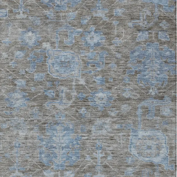 5' X 8' Gray And Silver Floral Washable Indoor Outdoor Area Rug