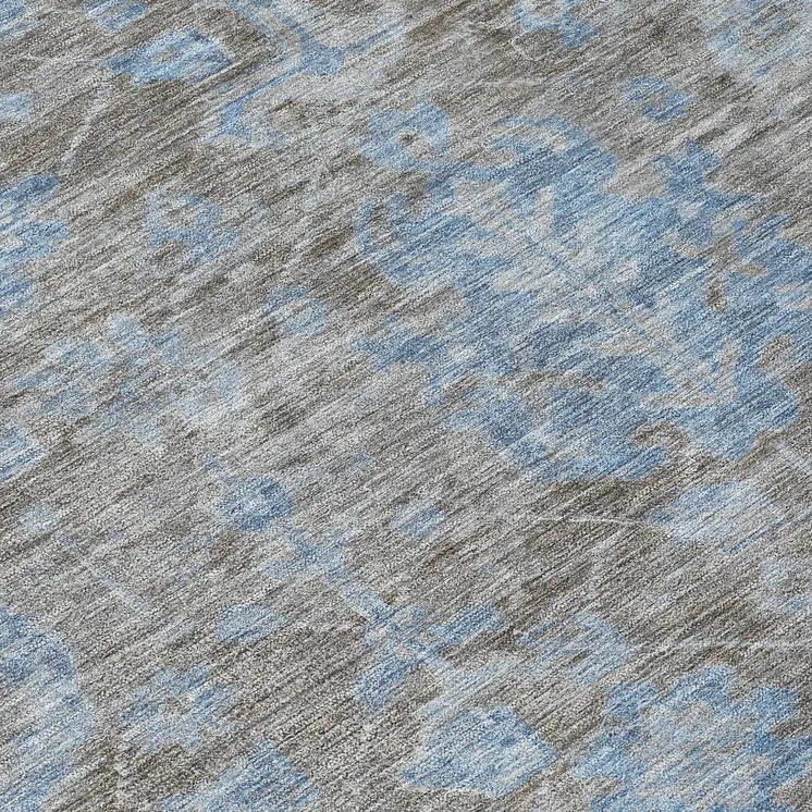 8' Gray And Silver Round Floral Washable Indoor Outdoor Area Rug