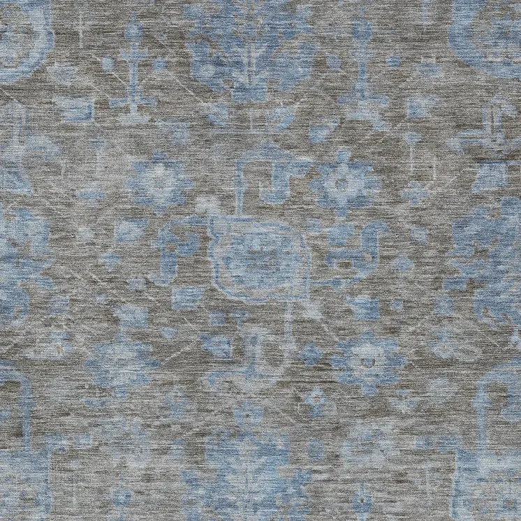 8' X 10' Gray And Silver Floral Washable Indoor Outdoor Area Rug
