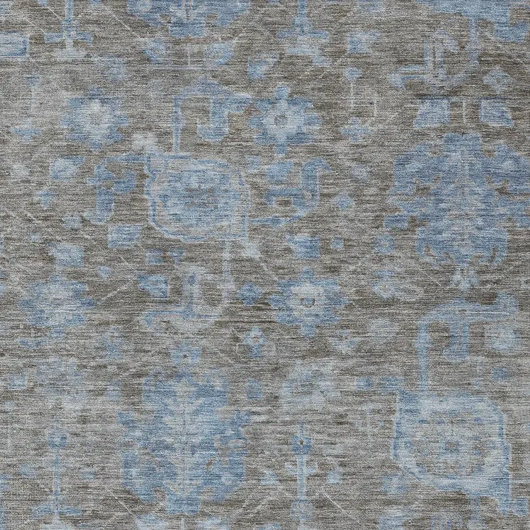 9' X 12' Gray And Silver Floral Washable Indoor Outdoor Area Rug