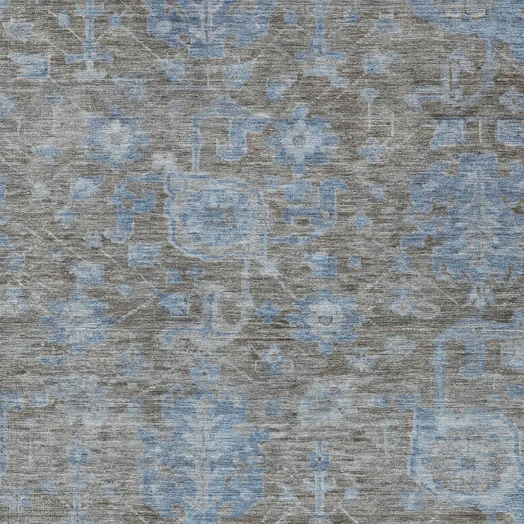 10' X 14' Gray And Silver Floral Washable Indoor Outdoor Area Rug