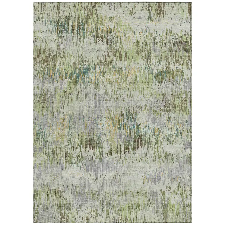 3' X 5' Artichoke Green And Fern Green Striped Washable Indoor Outdoor Area Rug
