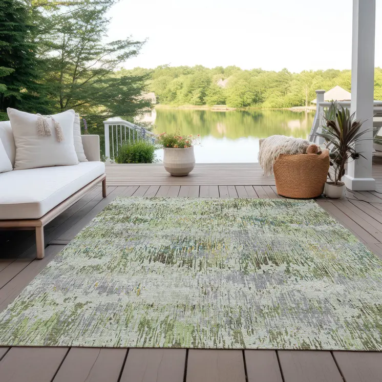 3' X 5' Artichoke Green And Fern Green Striped Washable Indoor Outdoor Area Rug