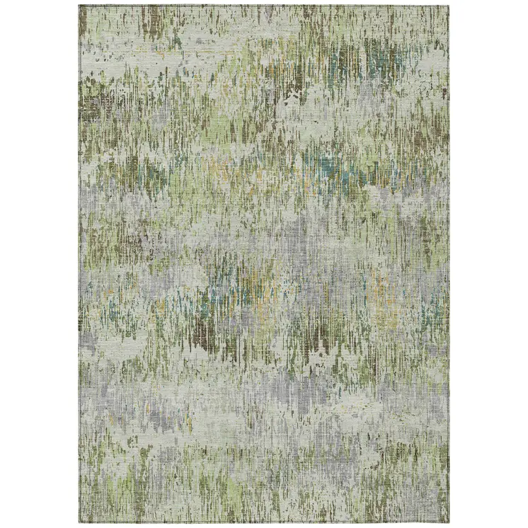 3' X 5' Artichoke Green And Fern Green Striped Washable Indoor Outdoor Area Rug