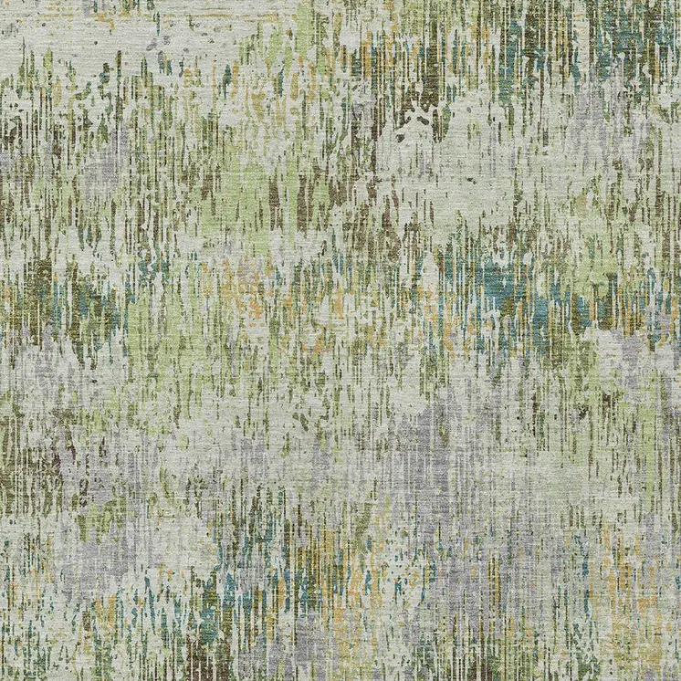 3' X 5' Artichoke Green And Fern Green Striped Washable Indoor Outdoor Area Rug