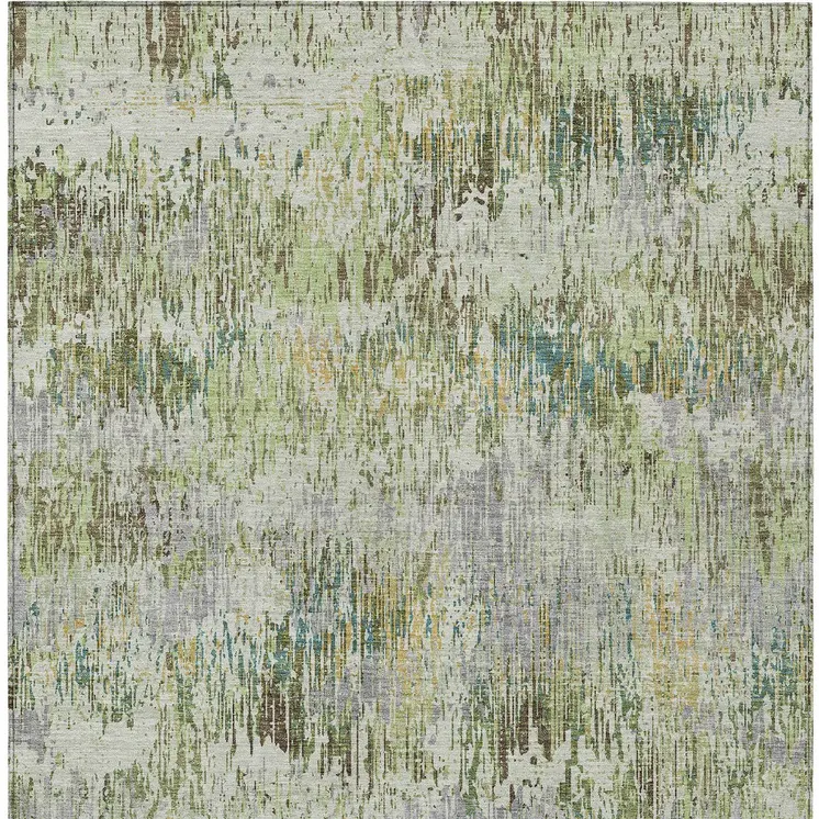 5' X 8' Artichoke Green And Fern Green Striped Washable Indoor Outdoor Area Rug
