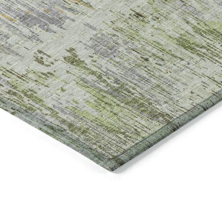 5' X 8' Artichoke Green And Fern Green Striped Washable Indoor Outdoor Area Rug