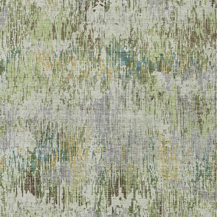 5' X 8' Artichoke Green And Fern Green Striped Washable Indoor Outdoor Area Rug
