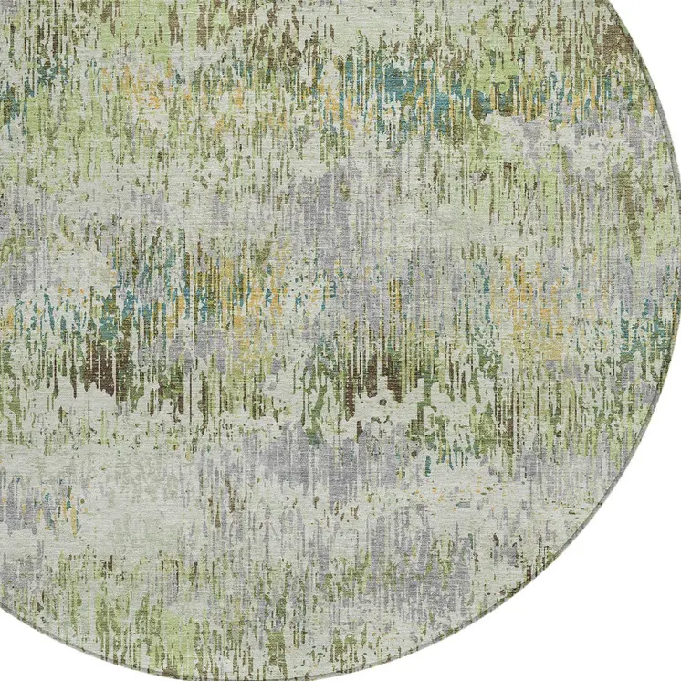 8' Artichoke Green And Fern Green Round Striped Washable Indoor Outdoor Area Rug