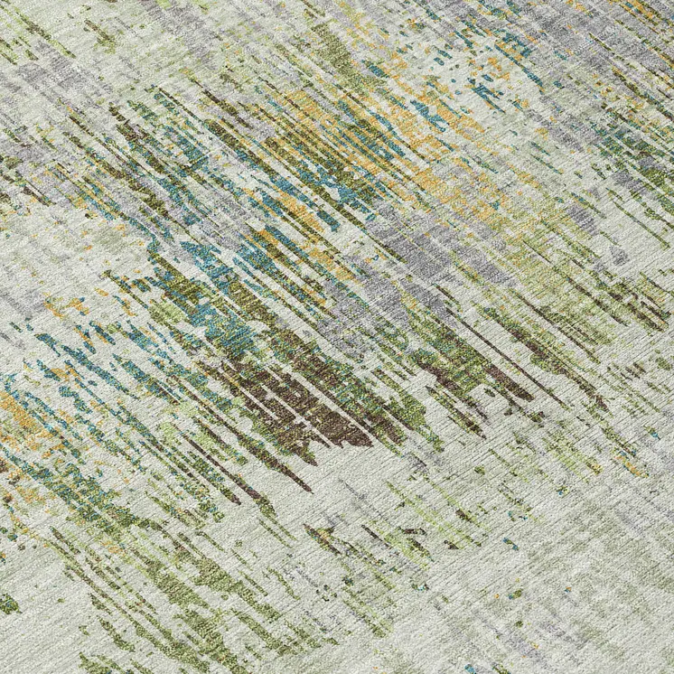 8' Artichoke Green And Fern Green Round Striped Washable Indoor Outdoor Area Rug