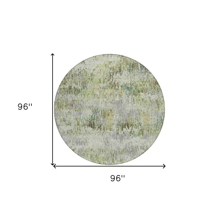 8' Artichoke Green And Fern Green Round Striped Washable Indoor Outdoor Area Rug